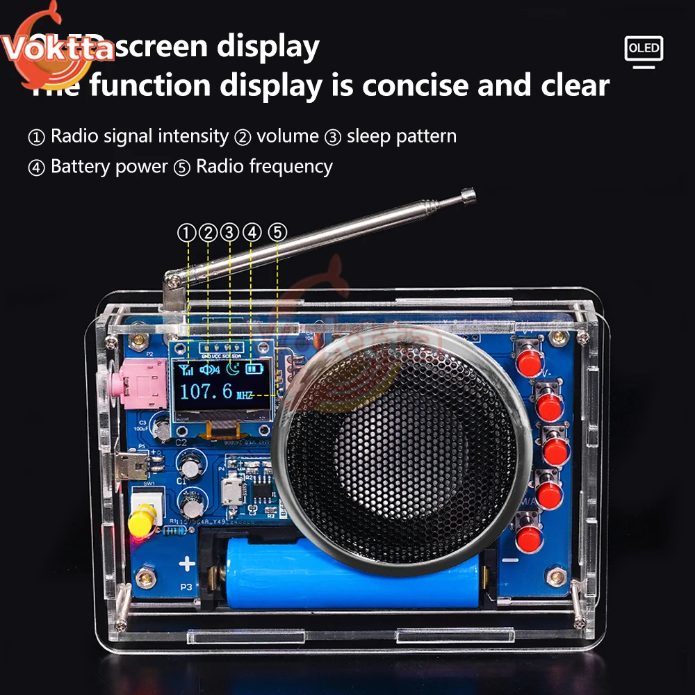 DIY FM Radio Electronic Kit 87-108MHZ Adjustable Frequency OLED Display Radio Assembly DIY Soldering Practice Parts RDA5807S