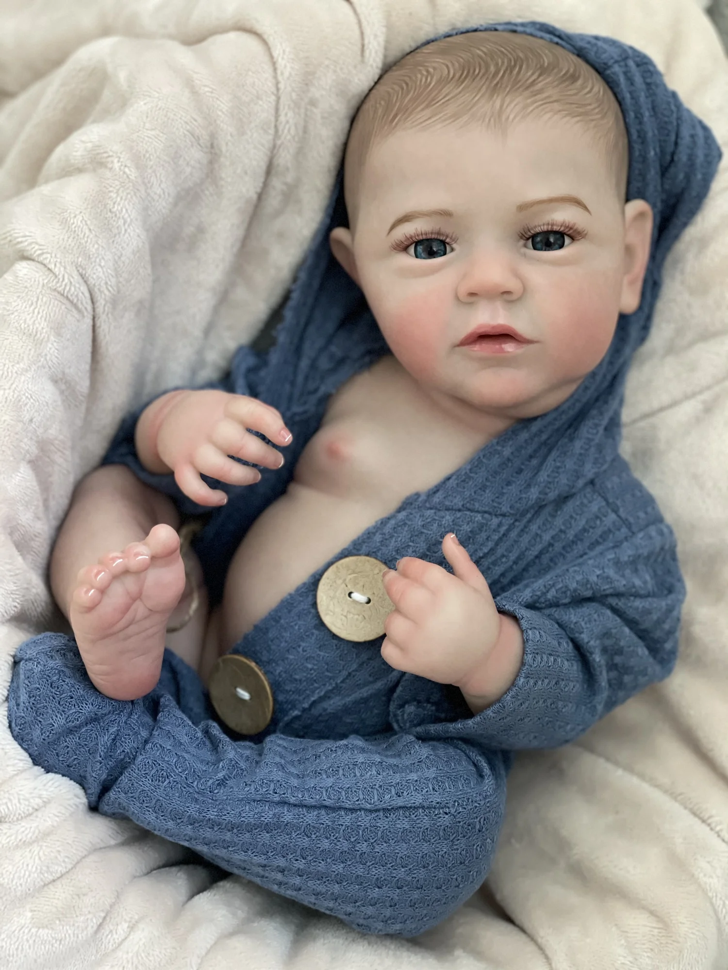 

Мягкая виниловая Кукла Новорожденный мальчик с окрашенными волосами, 18-20 дюймов, моющаяся кукла новорожденного, Реалистичная кукла-реборн