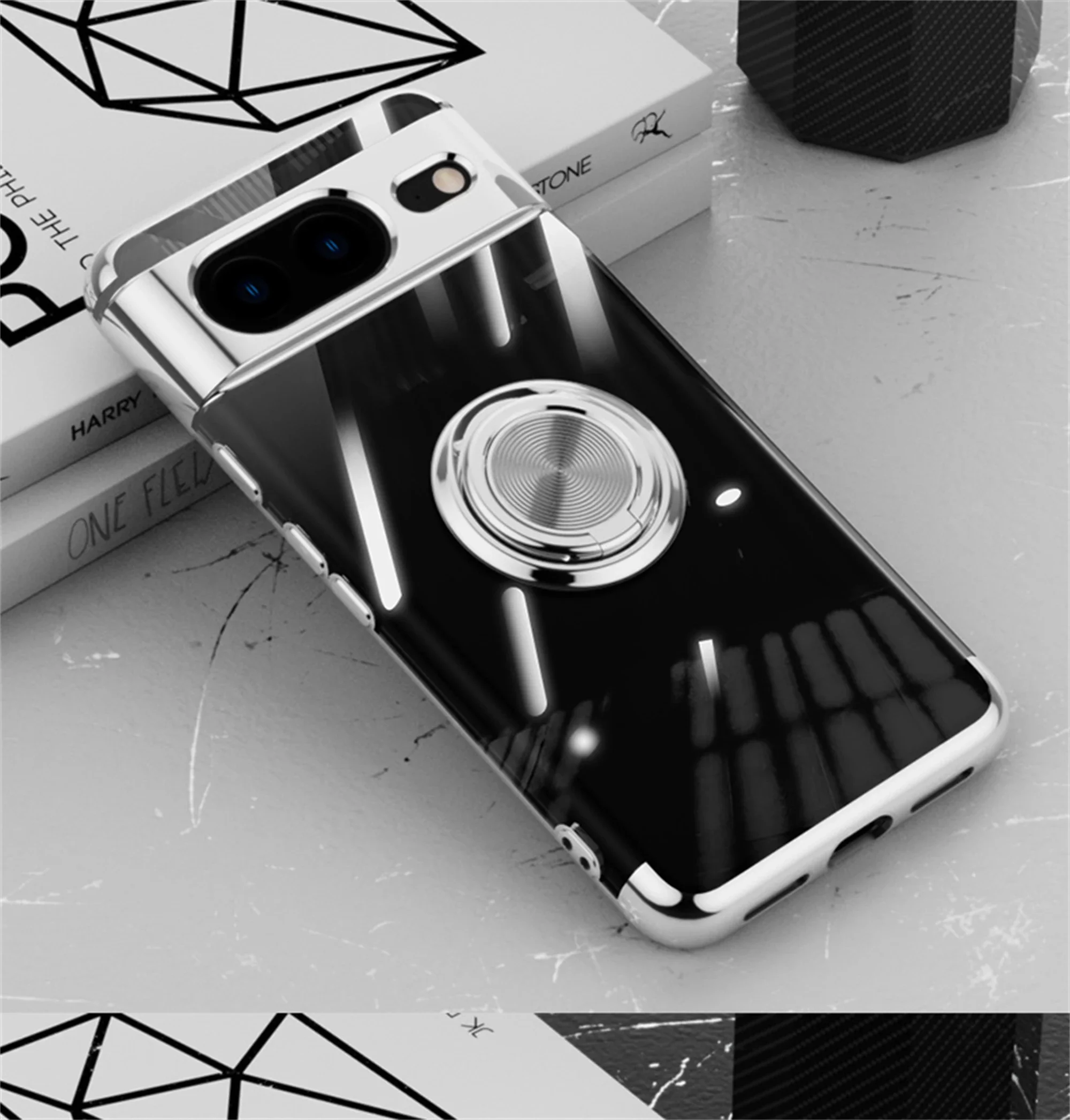 Slim Plating Clear Magnetic Phone Case for Google Pixel 9Pro 9 8Pro 8A 8 7Pro 7A 7 6A 5A Metal Ring Kickstand Cover