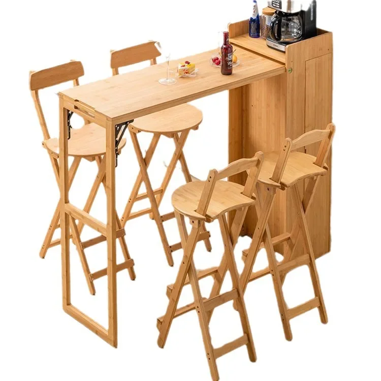 For  Japanese-style Solid Wood Folding Bar Table Rattan Dining Side Cabinet Integrated Household Partition Multi-functio