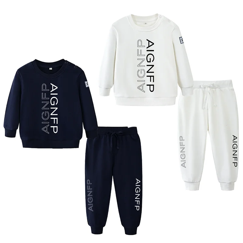 新生児服-冬用ベビー-スウェットシャツセット-暖かい綿-長袖プルオーバー-レタープリントパンツ-2点セット-幼児服