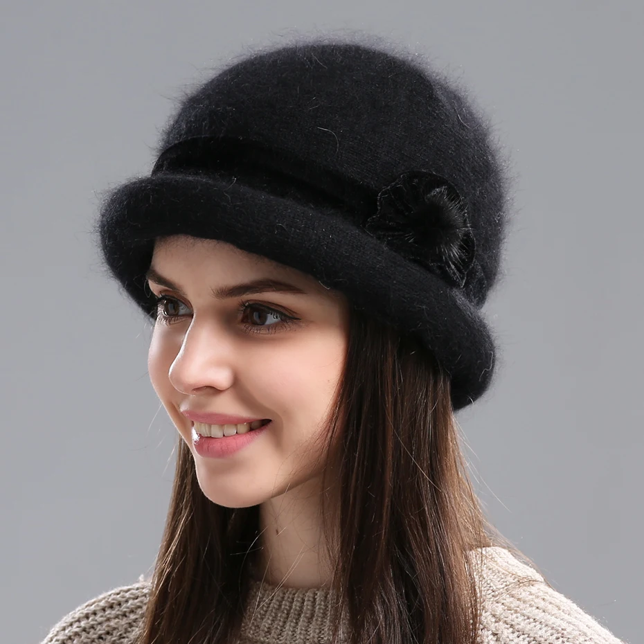 Warm Fleece Lined Knitted Woolen Cap for Middle Aged And Elderly Women Cotton Bucket Hat Knitted Hat