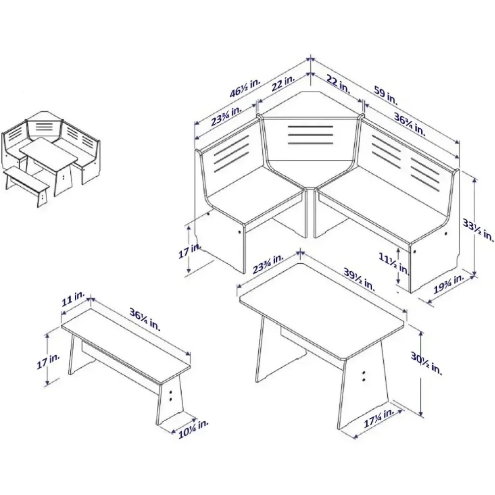 3/5PCS 2 Tone Natural/White Solid Wood Corner Dining Set, Reversible Breakfast Nook Urban Home Furniture