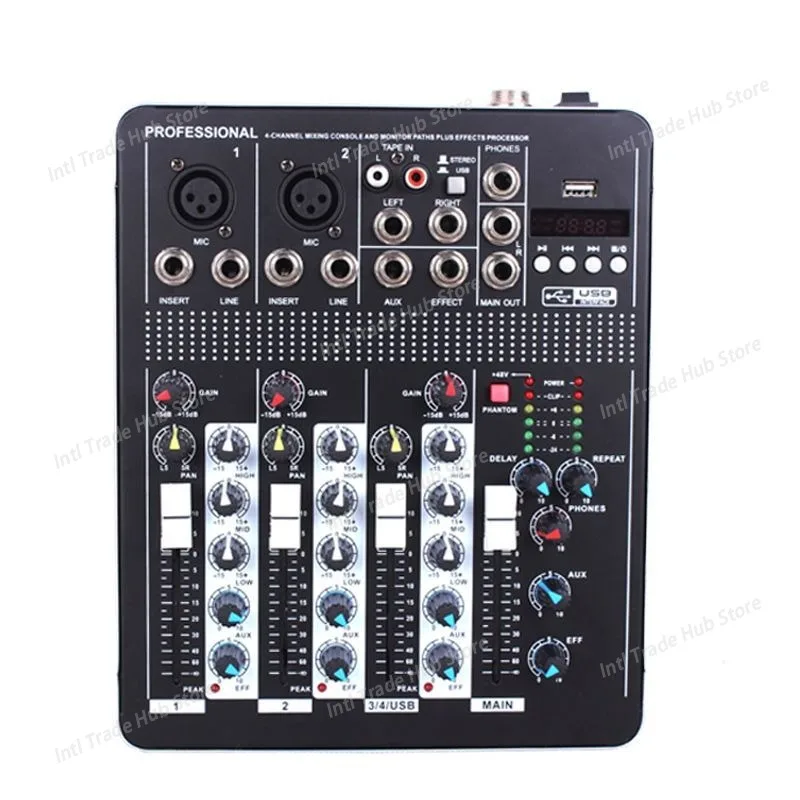 The 4-channel Small Mixer Supports Bluetooth USB Flash Drive Playback Stereo Channel Input Wired Microphone
