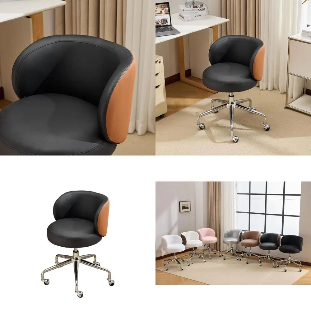 

Ergonomic Swivel Desk Chair with Lumbar Support, Adjustable Height, PU Leather and Suede, Rolling Office Stool
