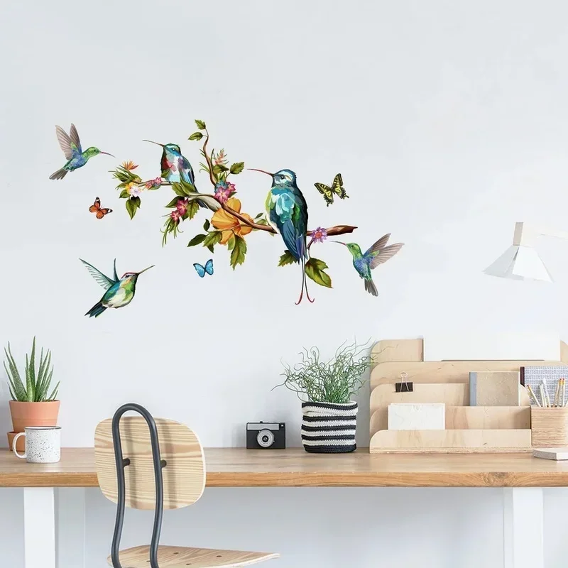 Colorful Butterfly Branches Bird Wall Stickers Living Room TV Background Home Personalized Decoration Wallpaper 25*70*2 Pieces