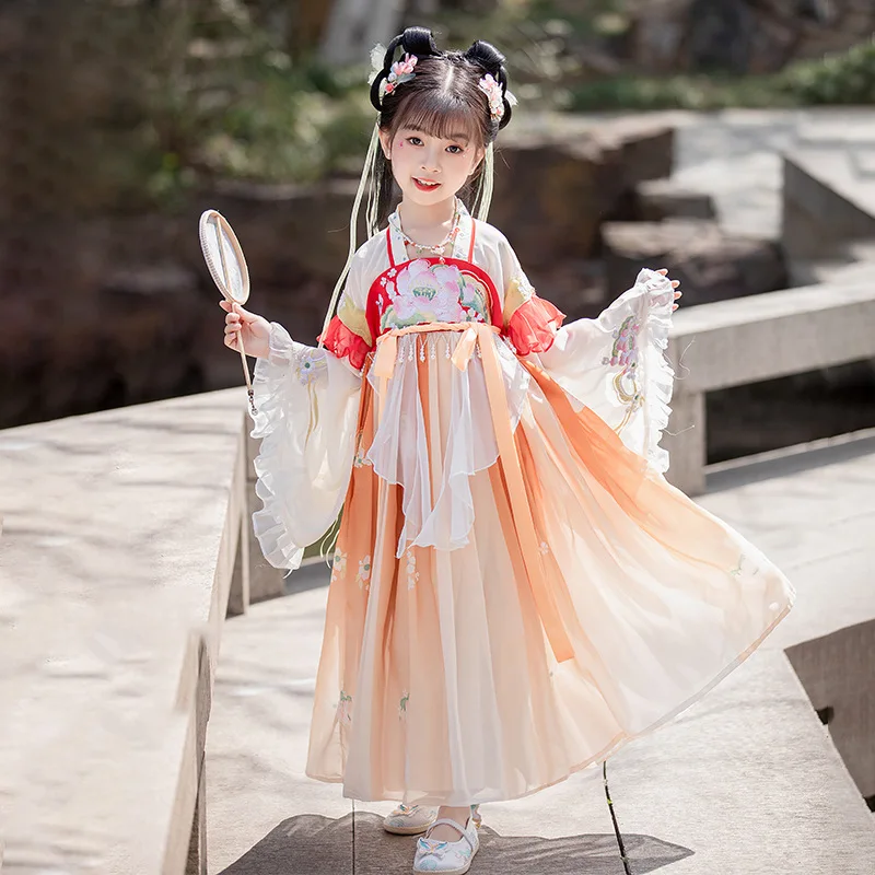 

Chinese Traditional Girls Embroider Hanfu Princess Dresses Set Kids Party Cosplay Clothing Folk Dance Dress Fairy Costume