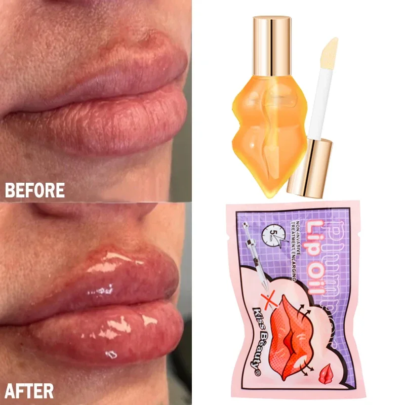 Serum mempertebal bibir, riasan bibir seksi mengurangi garis halus melembabkan tahan lama, minyak Gloss pemadat bibir