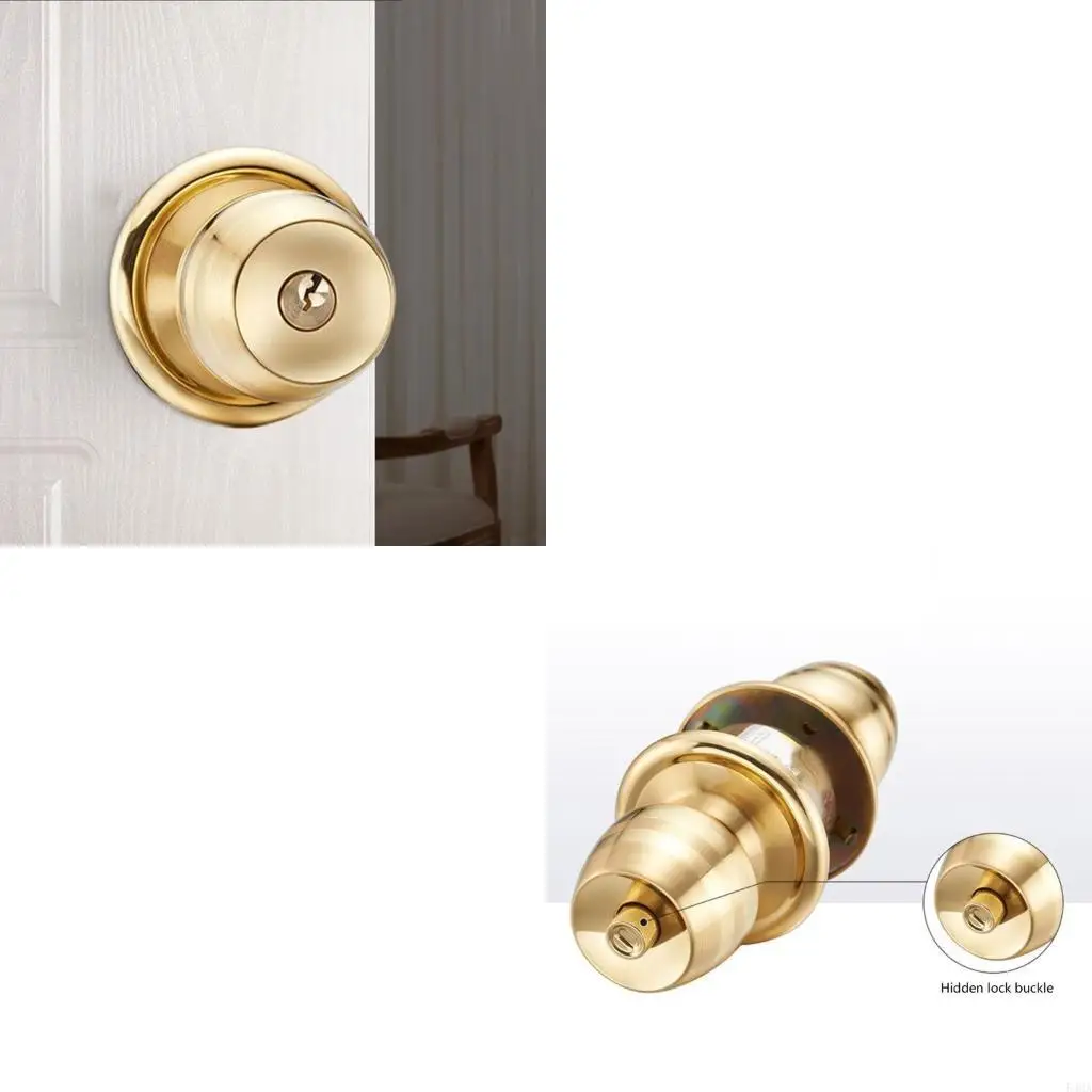 

Keyed Entry Round Door Knob Polished Brass Door Lock for Interior & Exterior Use
