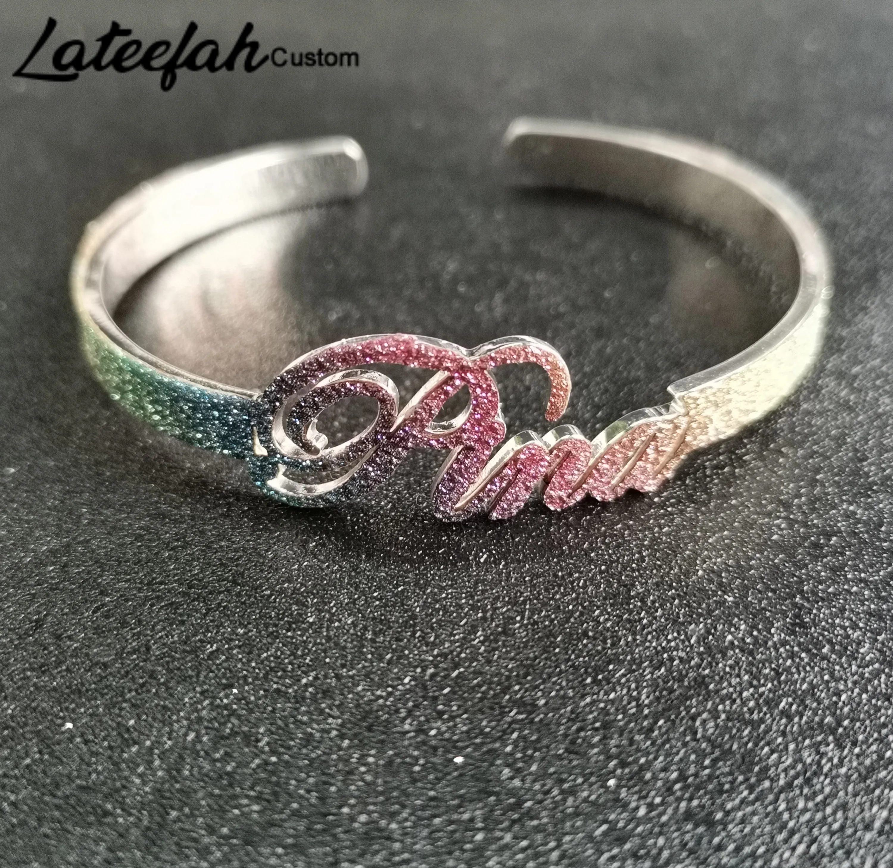 Lateefah Custom Colorful Bracelet Stainless Steel Personalized Men Women Bracelet with Open Design Custom Name Bangles Gifts