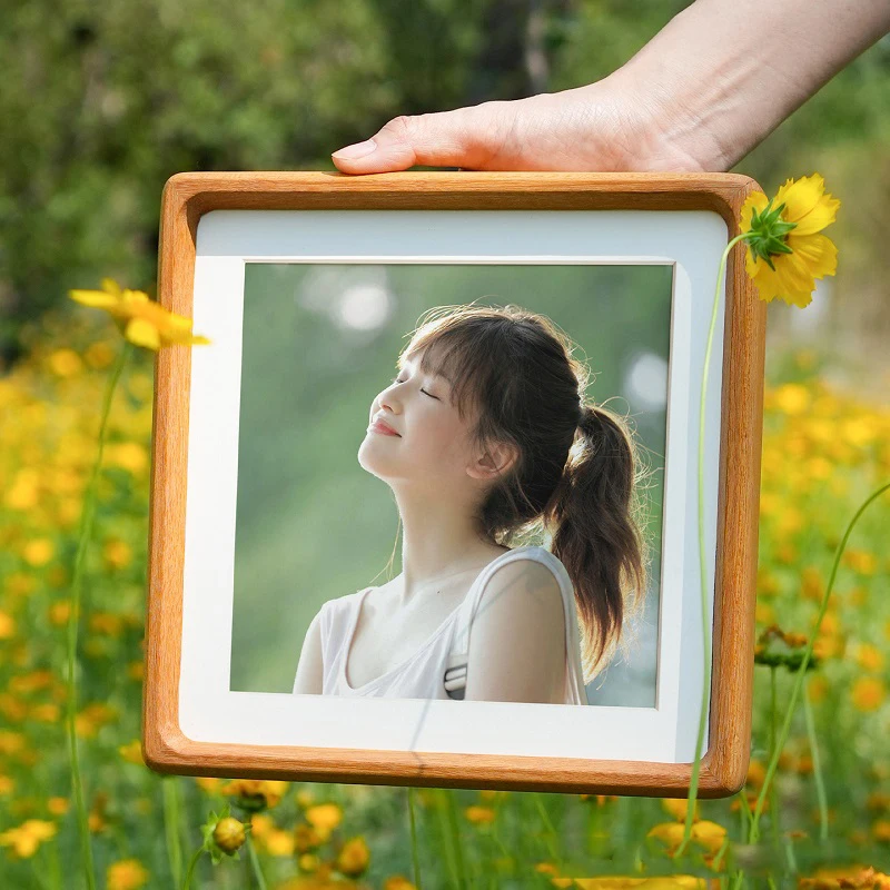 Walnut Wood Large Round Corner Picture Frame Solid Wood Display Photo Frame for Home Décor Square Wooden Frame