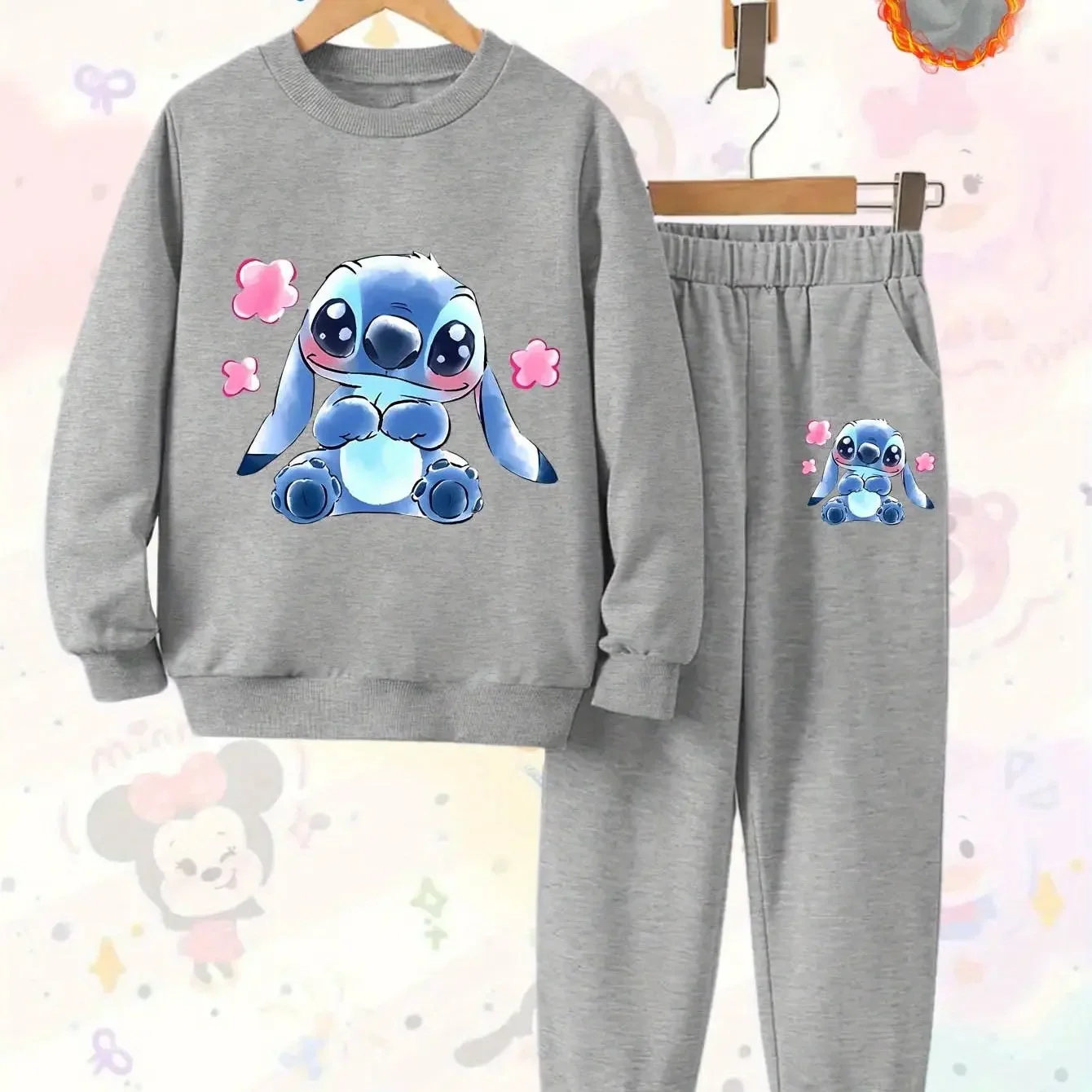 

Disney Stitch Cartoon Print Autumn and Winter Children's Sweatshirt Set with Multiple Sizes Available, Perfect for Outdoor Wear
