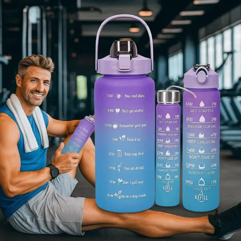 

Gradient Color Frosted Water Bottle 300ml/900ml/2L Capacity Leakproof With Straw For Outdoor Sports Travel Fitness