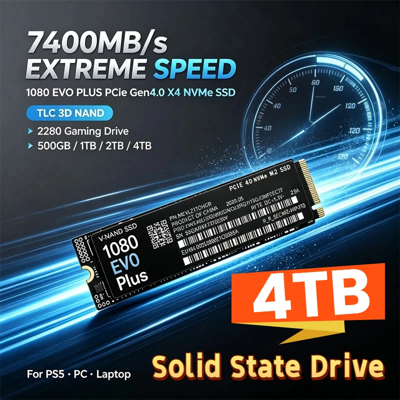 7400MB/s M.2 NVMe SSD 1080 EVO Plus PCIe Gen4.0 X4 TLC 3D NAND 1TB 4TB 2280 Internal Gaming Solid State Drive for PS5 PC Laptop
