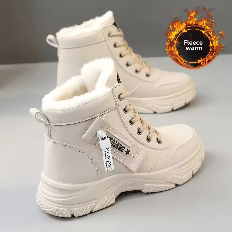 

Зимние зимние ботинки на утолщенной флисовой подкладке. Женская спортивная обувь с высоким берцем. Теплая уютная хлопковая обувь с круглым носком. Резиновая подошва на плоском каблуке.