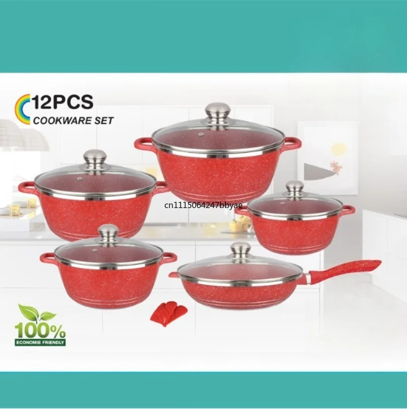 For 12Pcs Maifan Stone Non-stick Cookware Set Aluminum Pots Pans Household Kitchen Cooking Gift Set