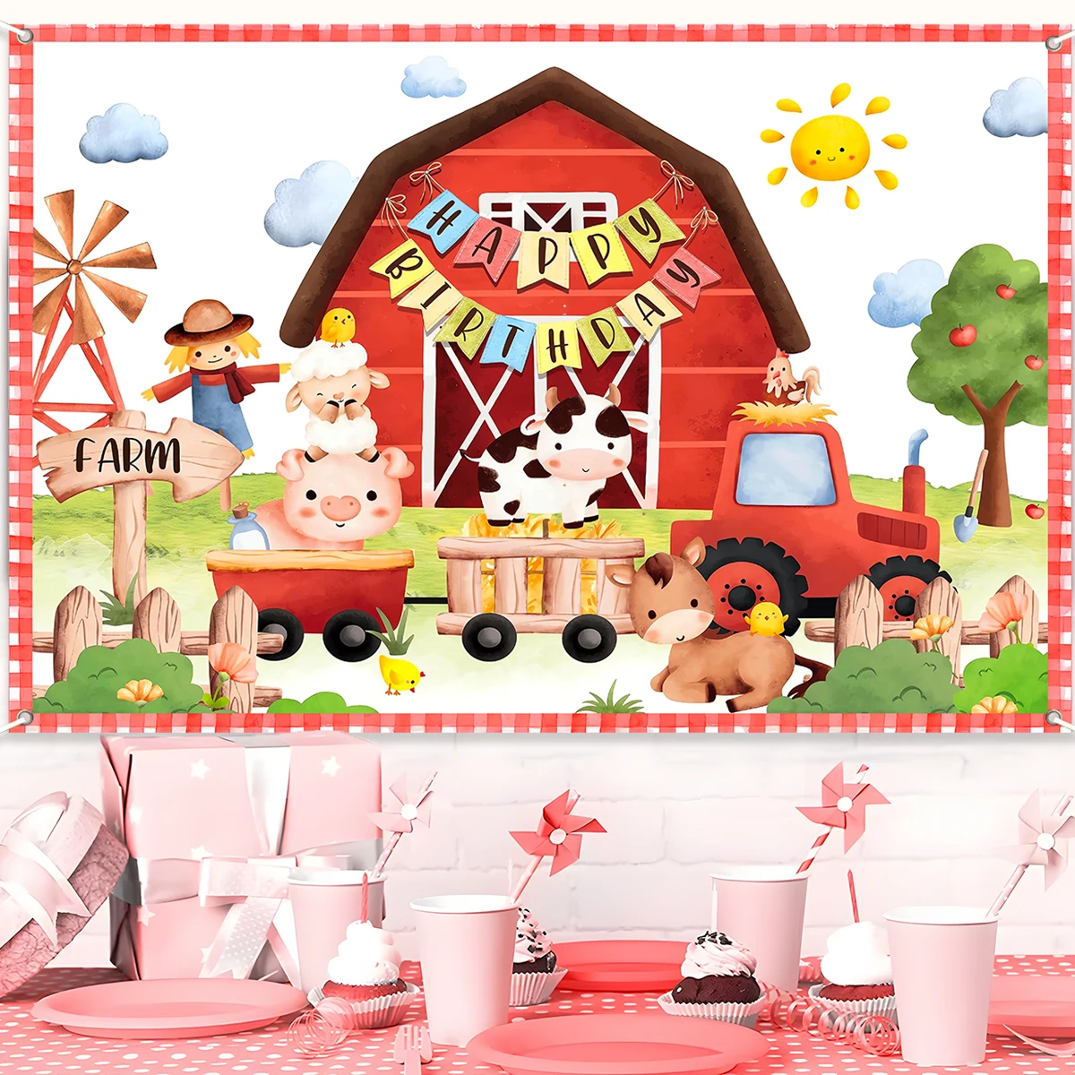 Cartoon Farm Animal Theme Photography Backdrops Kids 1st Birthday Party Baby Shower Decor Photo Studio Background ZA-01