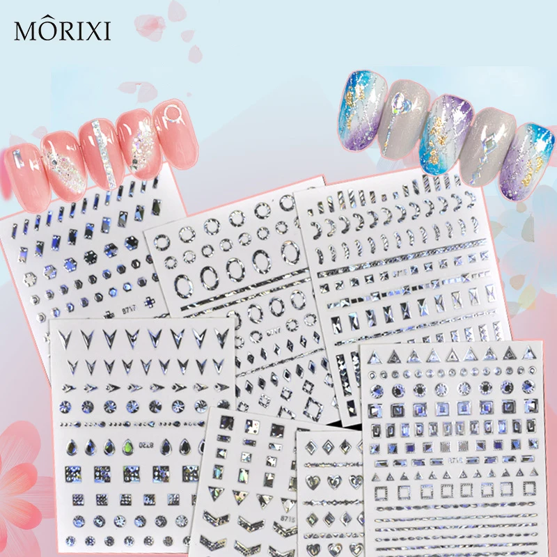 

Japanese nail art sticker geometic sqaure cirlces wave lines laser silver nail foils back adhesive Manicure accessories YJ101