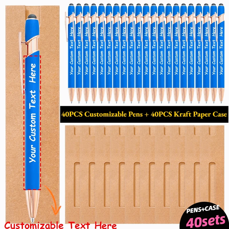 40 sets aanpasbare metalen balpennen set kraftpapier etui gegraveerd met namen bedrijfswebsites voor verjaardagscadeaus