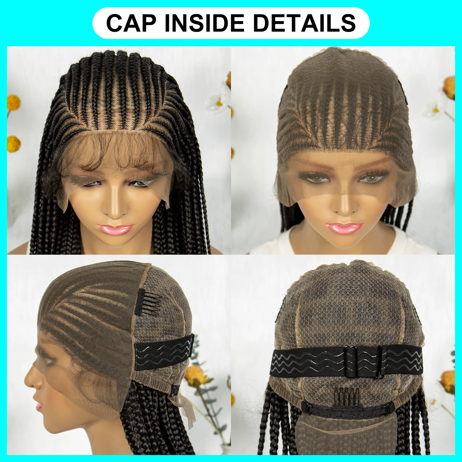 Kima 36 inch Cornrow Braided Wig Full Lace Wigs Synthetic Fulani Braiding with Baby Hair for Black Women