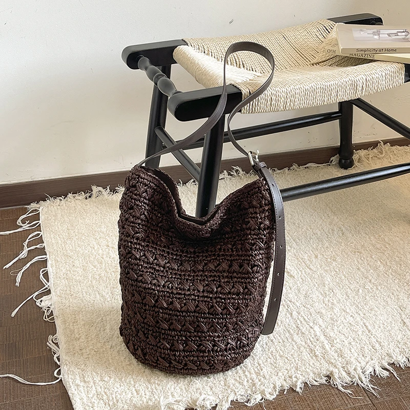 Vintage Koyu Kahverengi Rafya - Women'S Raffia Bags incelemesi ve fiyatı