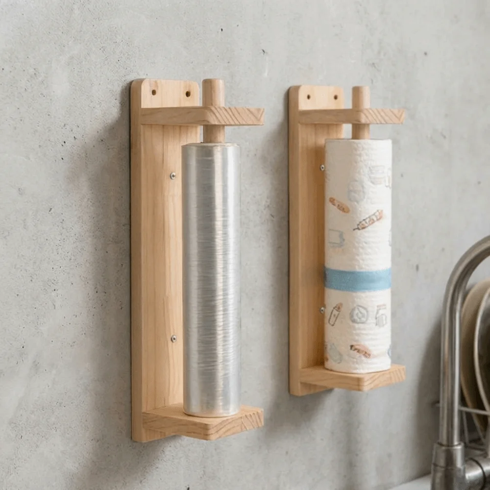 

Wood Paper Towel Holder Wall Mounted Creative Roll Paper Hanger Space Saving Multifunction Tissue Storage Holder Home