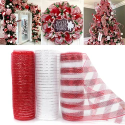 10Yard Christmas Ribbon Christmas Wired Ribbon Stripe Rolls Metallic Poly Red Green White Decoration Ribbon For DIY Wrapping