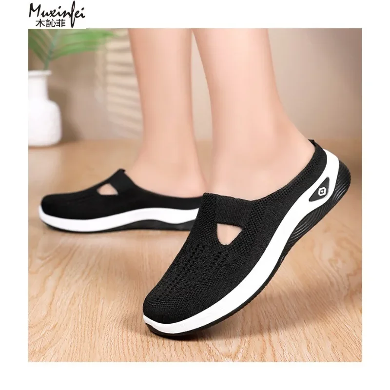 Women's Summer Slippers Versatile Casual Shoes Breathable Toe Cap Slippers Lazy Mesh Soft Sole Single Cheap Shoes Clearance