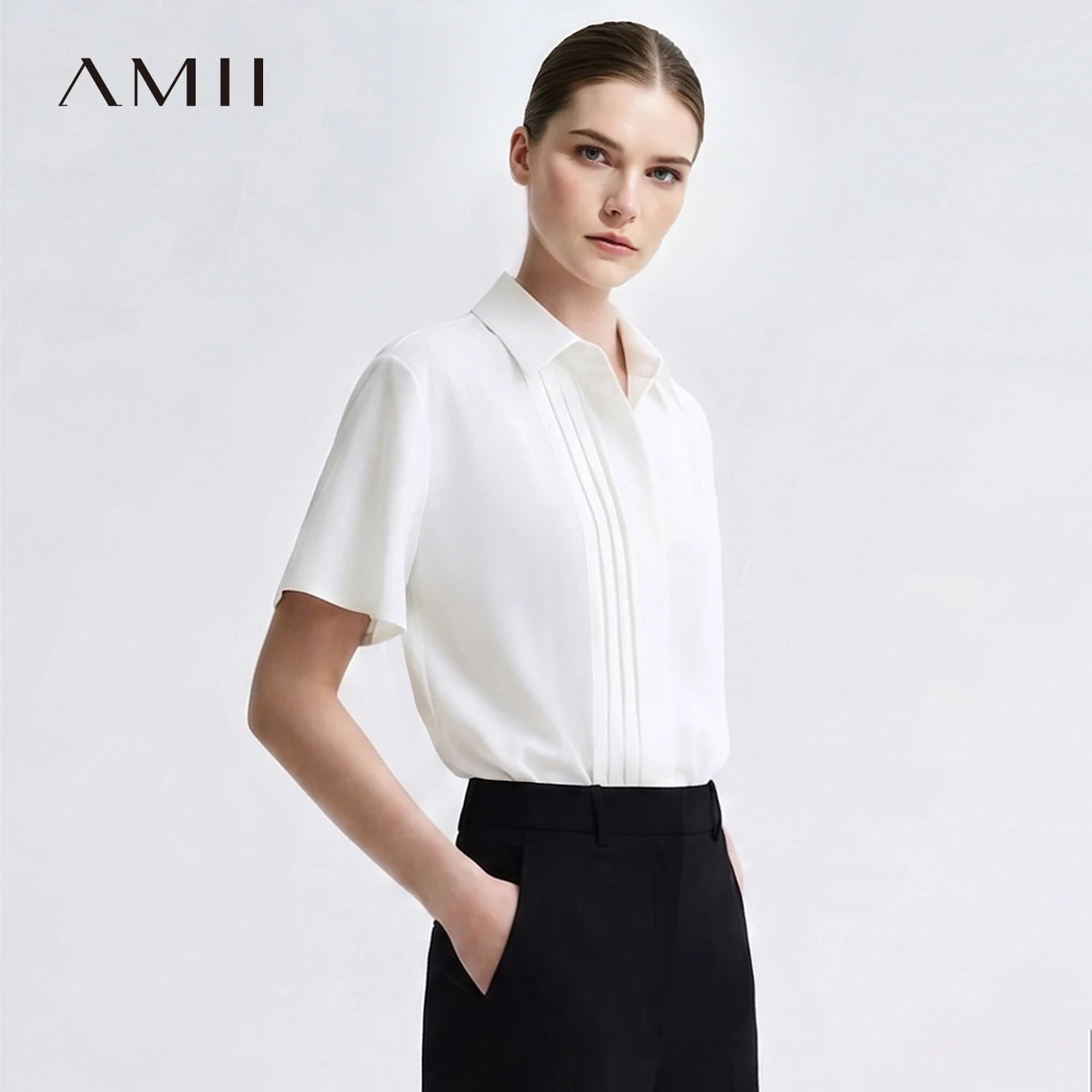 

Amii Women's Blouse 2026 Summer New Lapel Collar Asymmetric Dolman Sleeve Chiffon Top Loose Fit Women's Elegant Blouses 12642052
