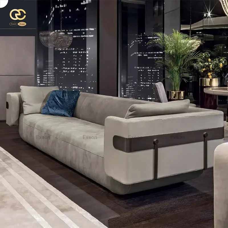 Unique Italian Luxurious and Simple Living Room Design, Fabric L-shaped Sofa, Villa Creative and Simple Grey Sofa
