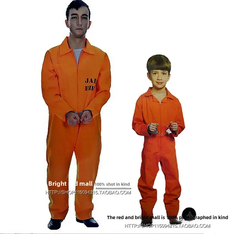 زي الهالوين التأثيري ملابس السجين البرتقالي لمرحلة الأداء للبالغين بدلة قفز للجنسين دعامة بيري إيلين
