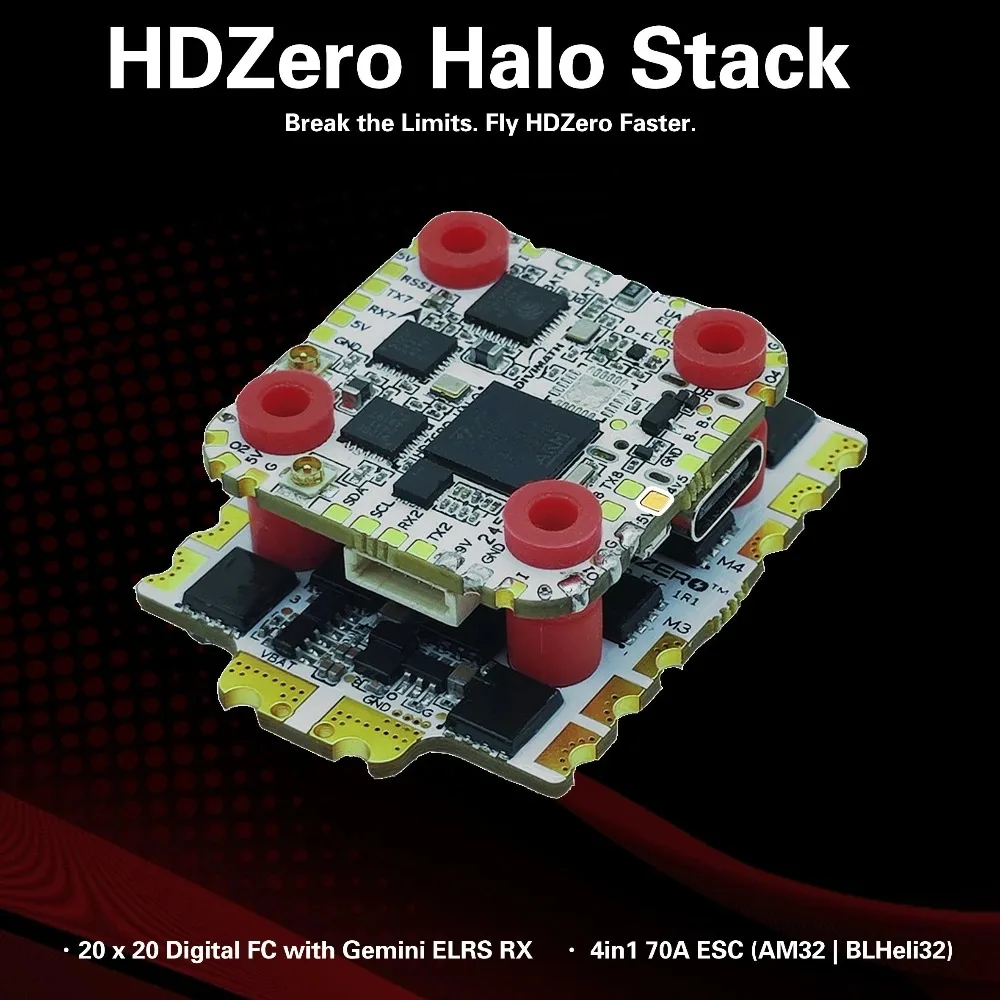 HDZERO Halo Stack ICM AM32 MPU AM32 Version 20x20mm 3S-8S 4in1 70A ESC