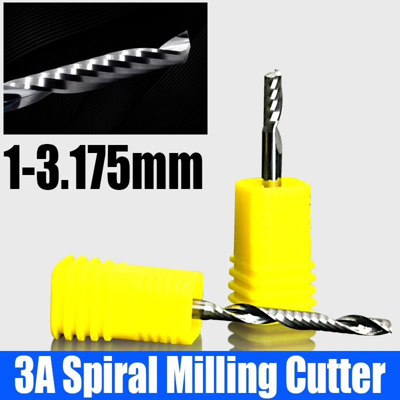 1PCS 1-3.175mm 3A Spiral Milling Cutter Tungsten Steel Single Blade Milling Cutter For PVC Board/CNC Engraving Machine