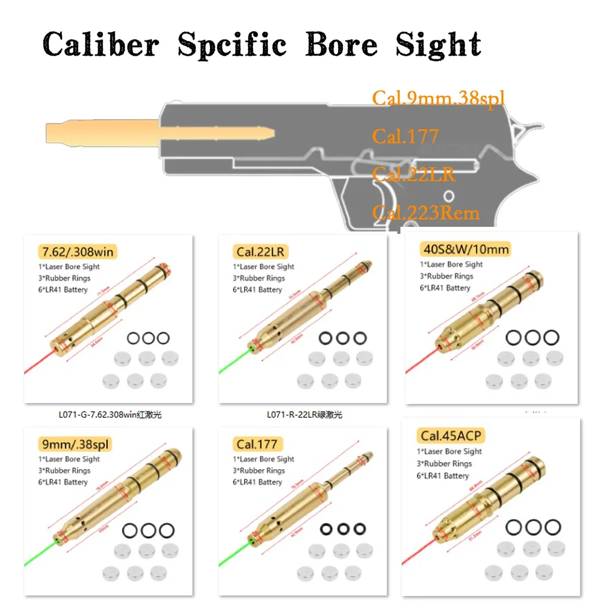 Tactical Red Laser Bore Sight BoreSighter 9mm 12GA 20GA Cal.22LR .177 40SW 7.62x54R 7.62 Glock 17 19 Taurus AK47 Remington 870