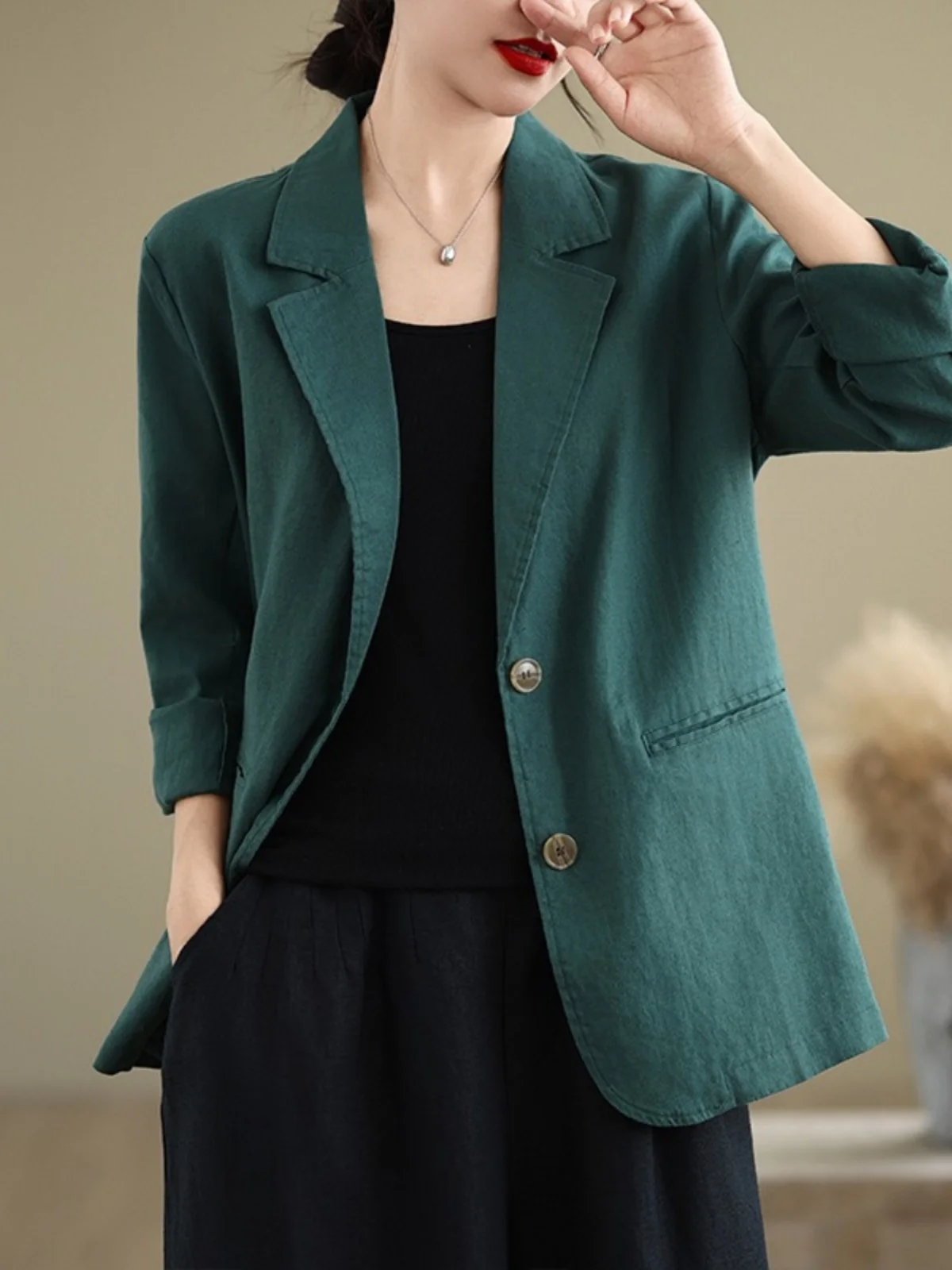 Ele solto algodão linho terno jaet feminino outono alta quali emagrecimento ocidental sle colarinho irt commute faion