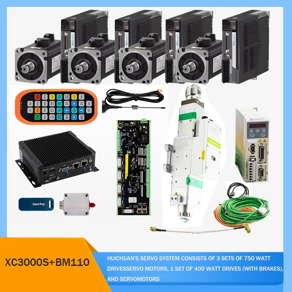 XC3000S laser cutting control system with BM110 3.3kw automatic cutting head and SV660 bus Huichuan servo 750 watt 400 watt brak