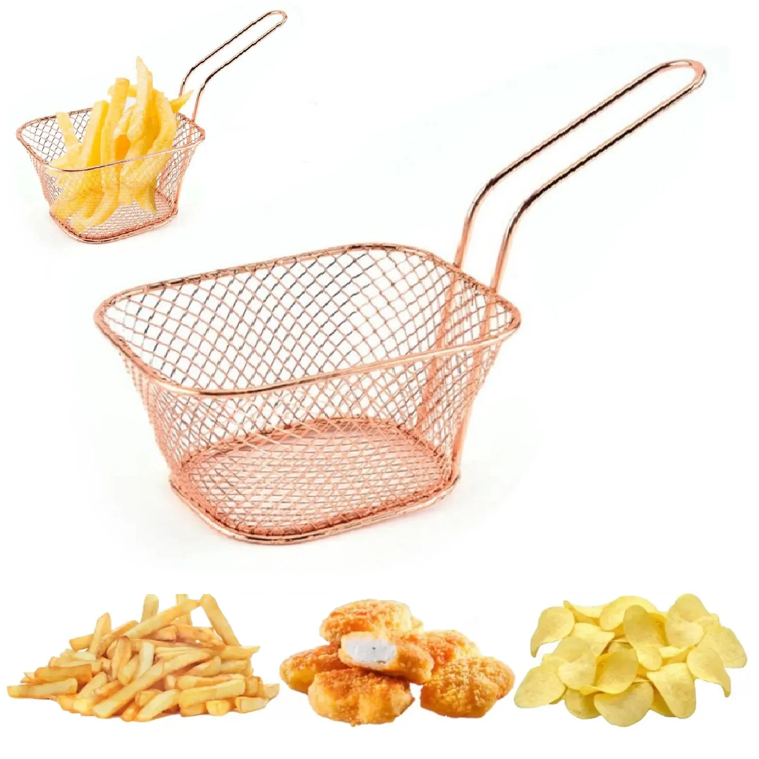 10 Baskets White-Plated Snack Telado C/Cord Metal Rose Gold