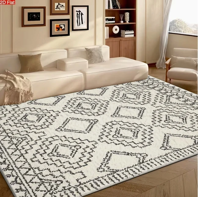 Cream Black Tribal Diamond Boho Area Rug Moroccan Style Living Room Carpet Floor Mat