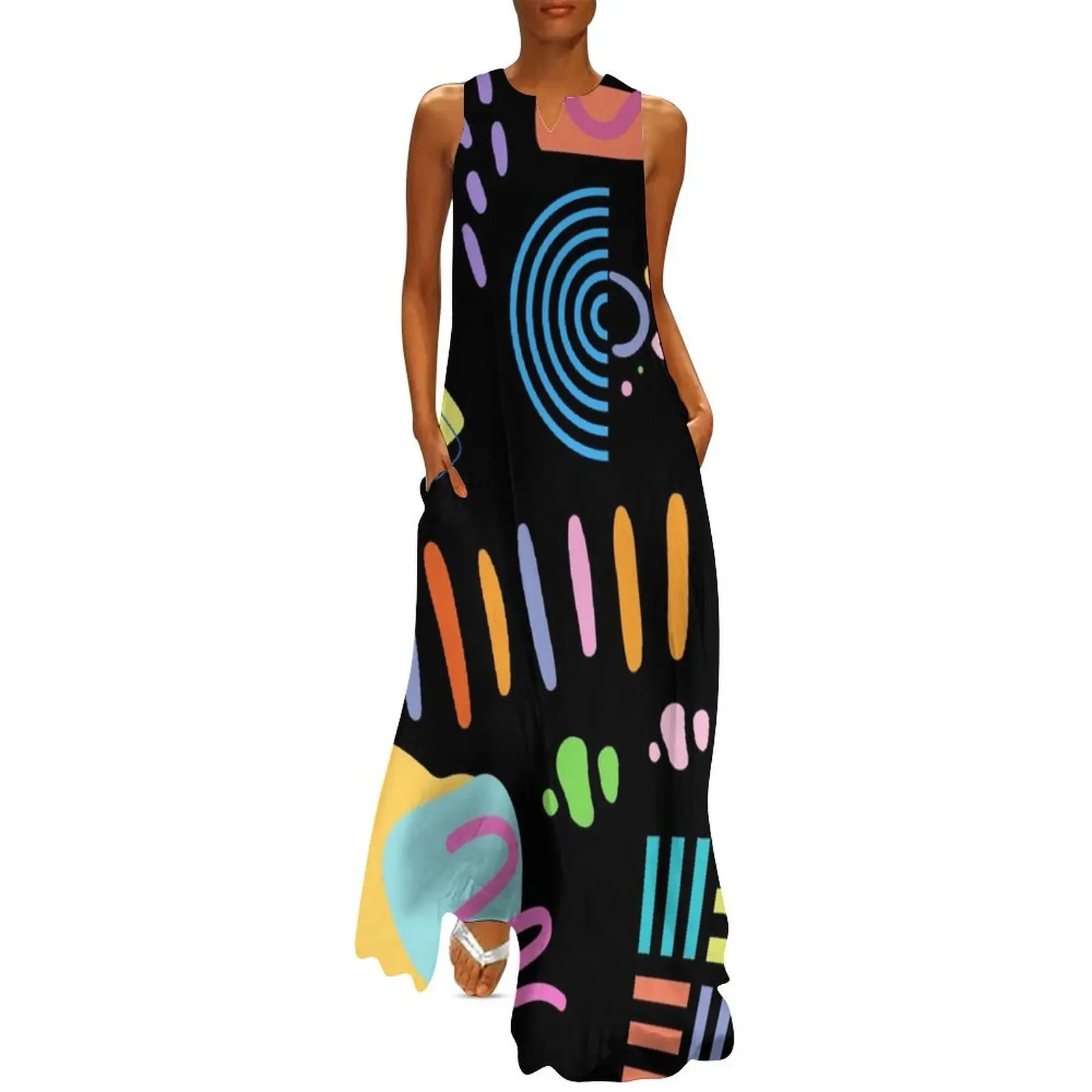 

Wavy Colorful Organic and Geometric Fun Assortment of Shapes Long Dress beach dresses dress for women summer Dress