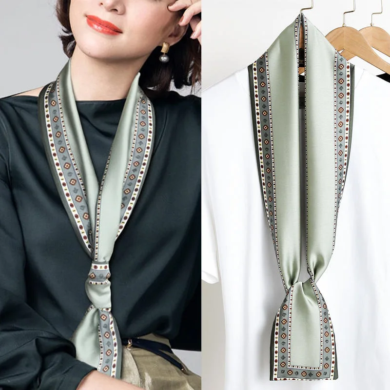 Luxus Design Band Seide Schal 15*145 cm Stirnband Halstuch Foulard Weibliche Haar Schals Krawatte Dame Dünne Schals weiche Satin – Detail 3