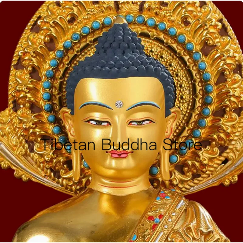 28cm Pure copper gilded Tibetan style home offering ornament of Shakyamuni Buddha statue