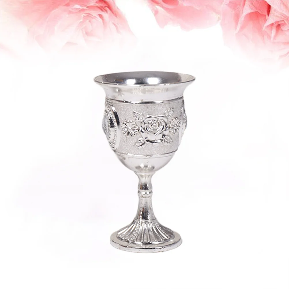 Inlay Style Zinc Alloy Goblet Goblet Carved White Glass Stem-cup Stemware for Home Bar Party (Silver)