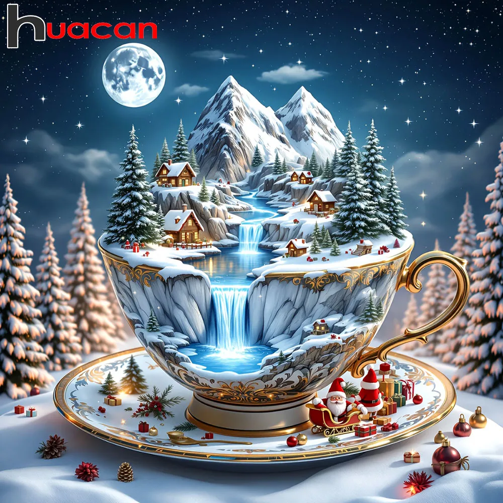 Huacan Neuheiten 2025 Diamond Painting Winter-Teetassen-Landschaft Diamant-Mosaik Komplettes Set Bastelset