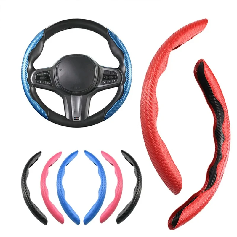 1Pair Carbon Fiber Leather Car Steering Cover 1K Micro Fiber Leather PVC Wheel Booster Cover Non-Slip Universal