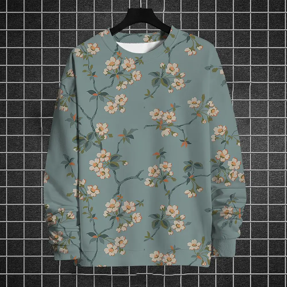 

3d Flower Graphi Long-Sleeved Printed T-Shirt Loose Oversized O-Neck Sweatshirt For Men Pullover Fashion Autumn Hoodies Top 2024