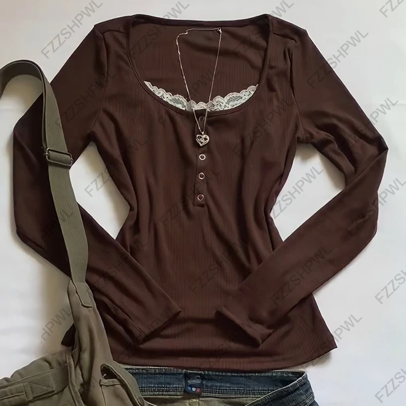 Spicy Girls Lace Harajuku Punk Y2k Long sleeve Top Fashion Rock Goth Casual Crop top Streetwear Hip Hop Chic Long sleeve T-shirt