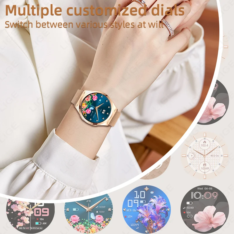 LIGE New Full Touch Screen Smart Watch Women Waterproof Bluetooth Call Women’s Bracelet Sports Health Monitor Ladies Smartwatch