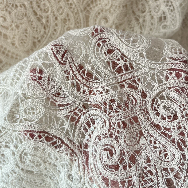フランス重工業綿刺繍スパンコールレース衣類付属品、ウェディングドレススパンコールメッシュ生地、メッシュレース SC179