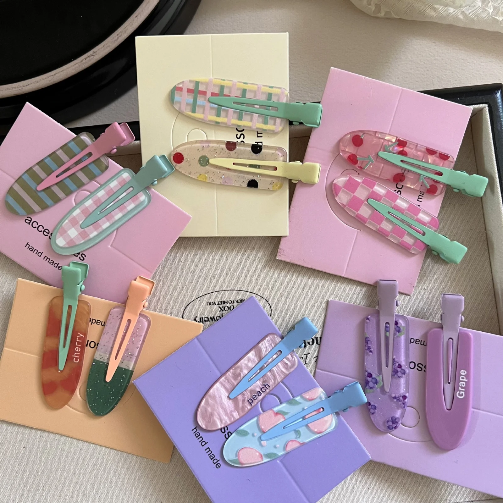 2/10 قطعة لون الحلوى الفاكهة الشعر بانج كليب الصيف دبوس الشعر لا تجعد الاكريليك باريت الشعر الجانب المشبك لفتاة إكسسوارات الشعر