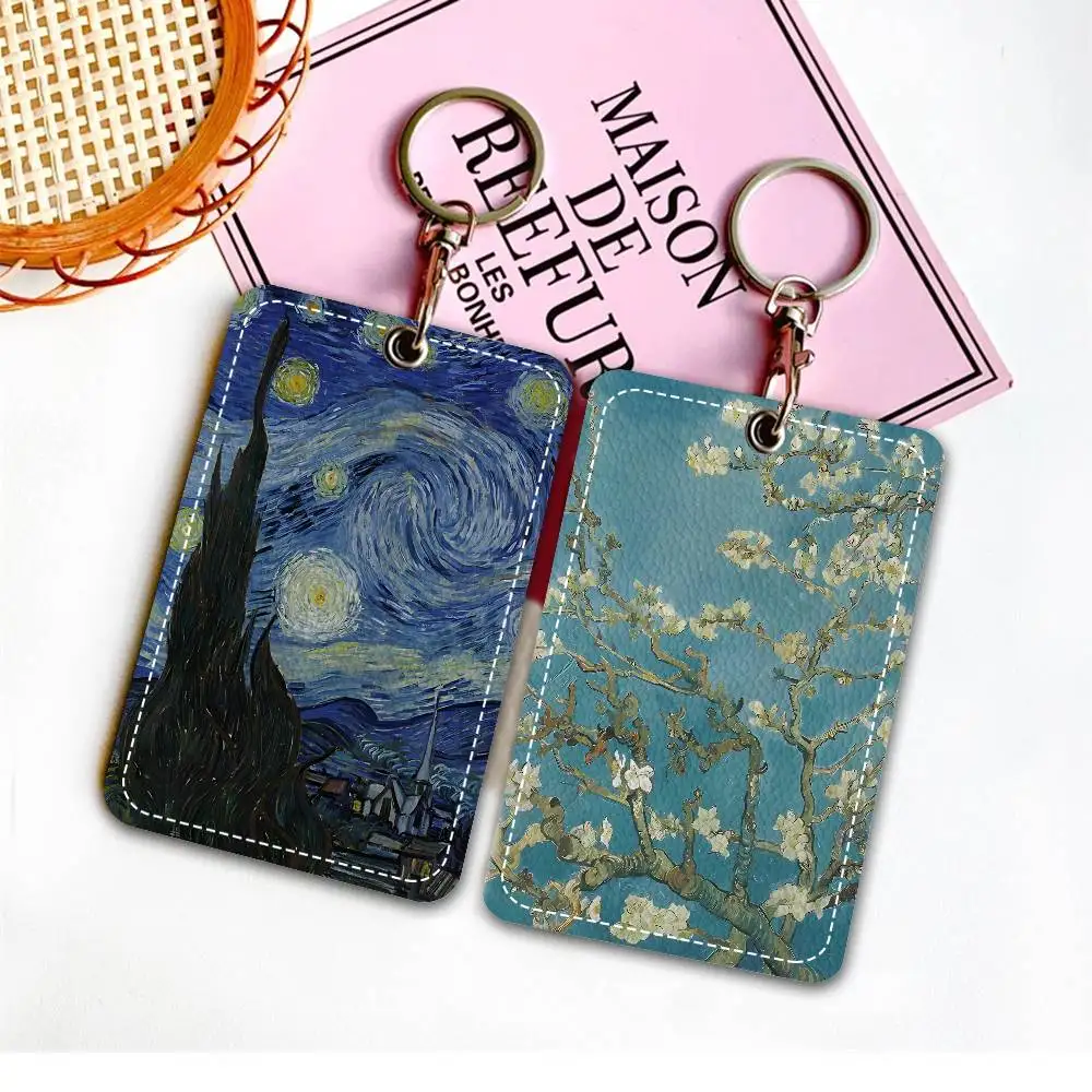 Van Gogh Oil Painting Print Badge Holder Keychain For Bank Business Work Card Holder Student Card Protective Case Bus Card